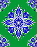 Vibrant Blue Floral Medallion Green Rug
