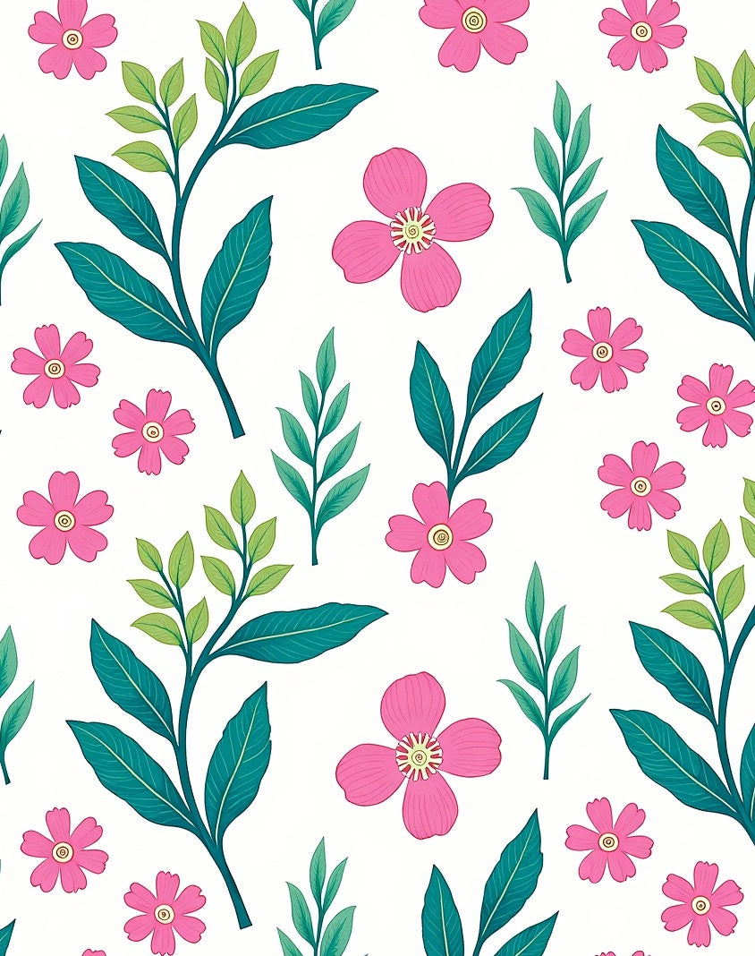 Pink Blossom Leafy Vine Rug