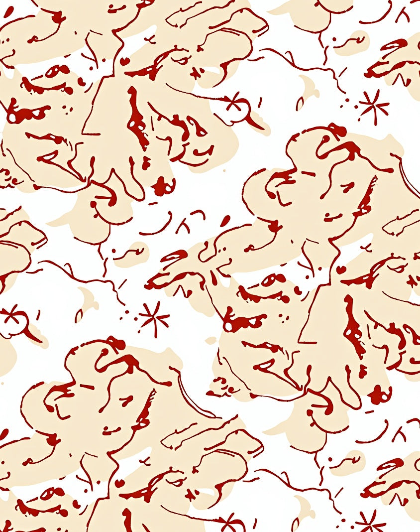 Crimson and Cream Abstract Cloud Swirls Rug