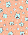Light Orange Kawaii Cat Flower Meadow Rug