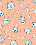 Light Orange Kawaii Cat Flower Meadow Rug