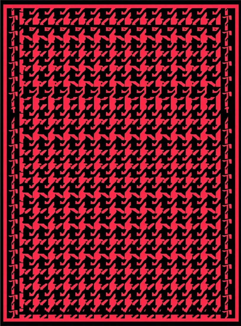 Red Black Houndstooth Geometric Classic Rug
