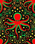Red Green Octopus Star Field Rug