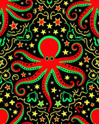 Red Green Octopus Star Field Rug