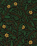 Dark Emerald Yellow Floral Vine Rug