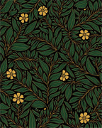 Dark Emerald Yellow Floral Vine Rug
