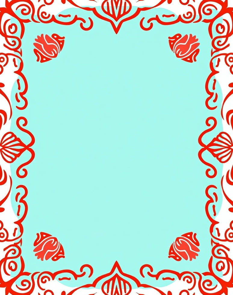 Bright Red Floral Border Light Blue Rug
