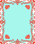 Bright Red Floral Border Light Blue Rug