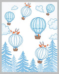 Whimsical Blue Hot Air Balloon Forest Friends Rug