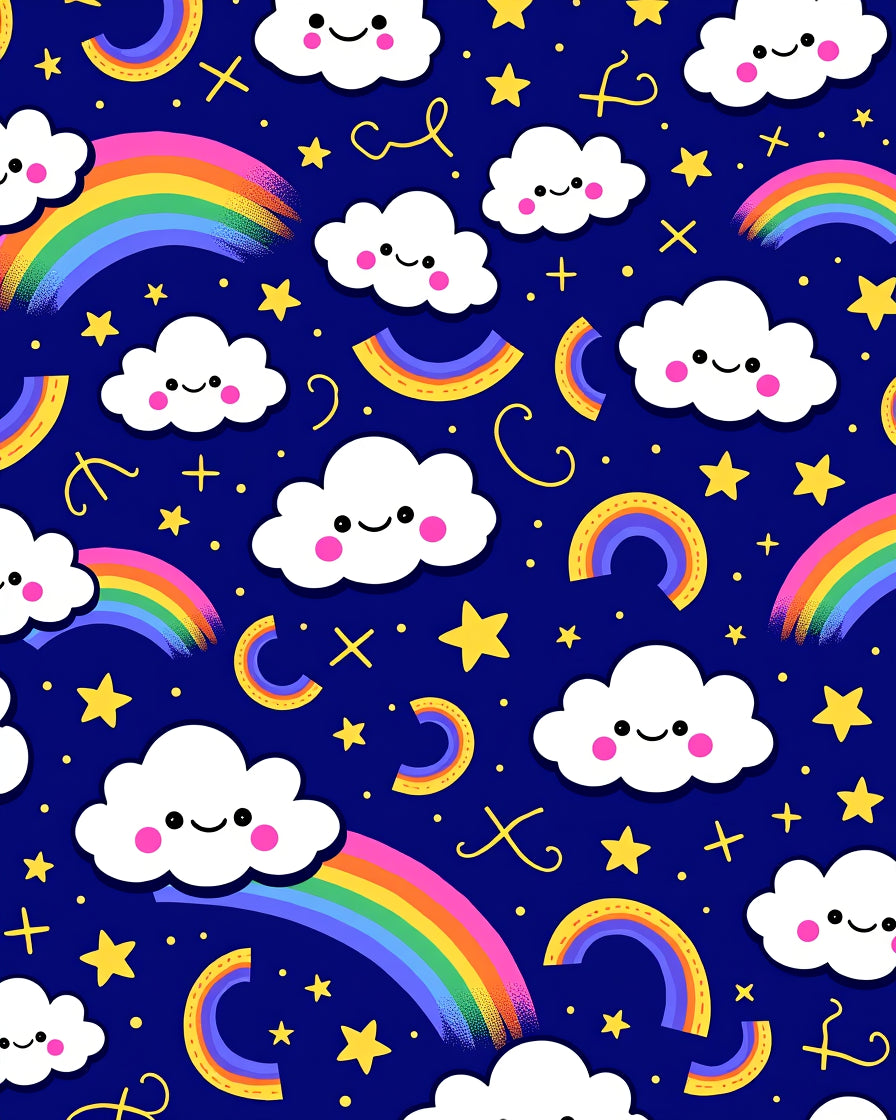 Playful Rainbow Cloud Starry Night Rug
