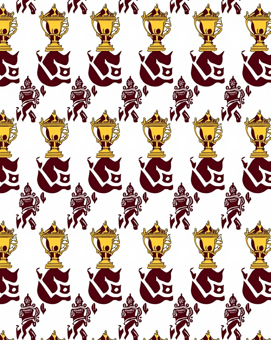 Golden Trophy Champion Figures Burgundy Rug