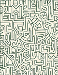 Abstract Cream Green Line Doodle Rug