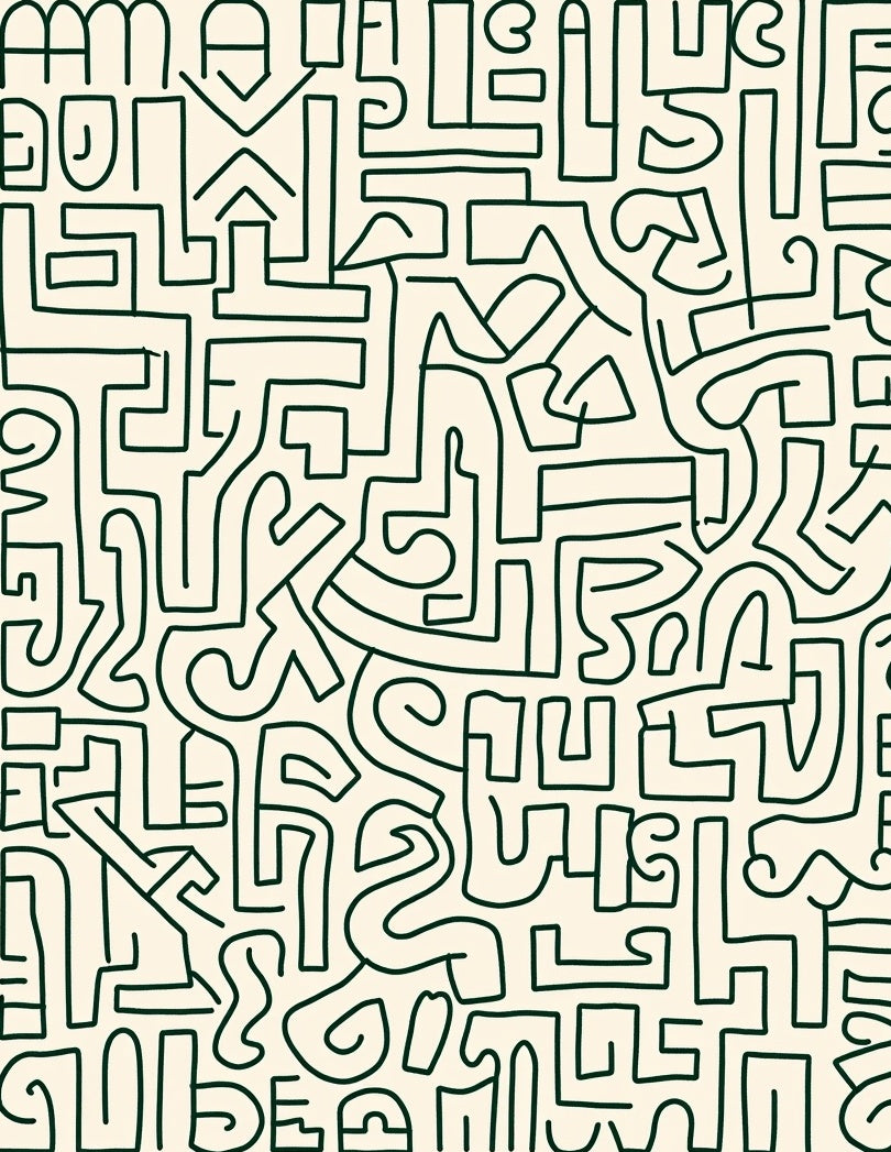 Abstract Cream Green Line Doodle Rug