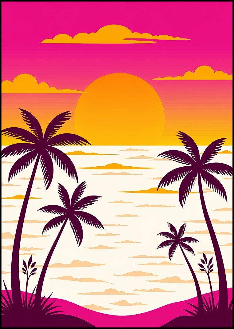 Tropical Sunset Palm Tree Scene Rug