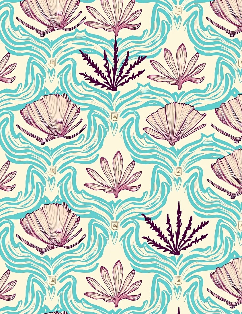 Teal Mauve Botanical Wave Floral Rug