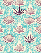 Teal Mauve Botanical Wave Floral Rug