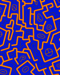 Abstract Orange Maze Blue Rug
