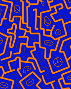 Abstract Orange Maze Blue Rug