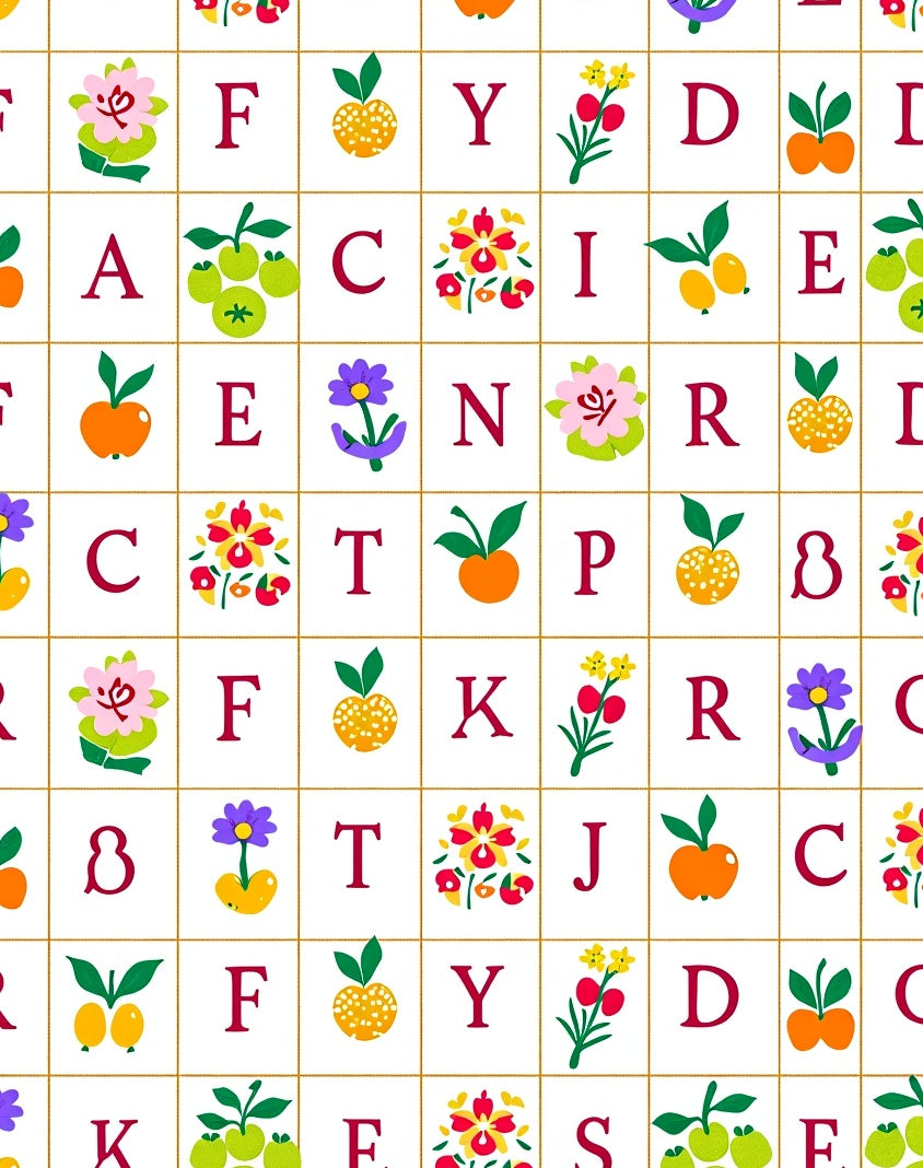 Alphabetical Fruits and Flowers Grid Rug