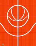 Bold Orange Basketball Court Graphics Rug