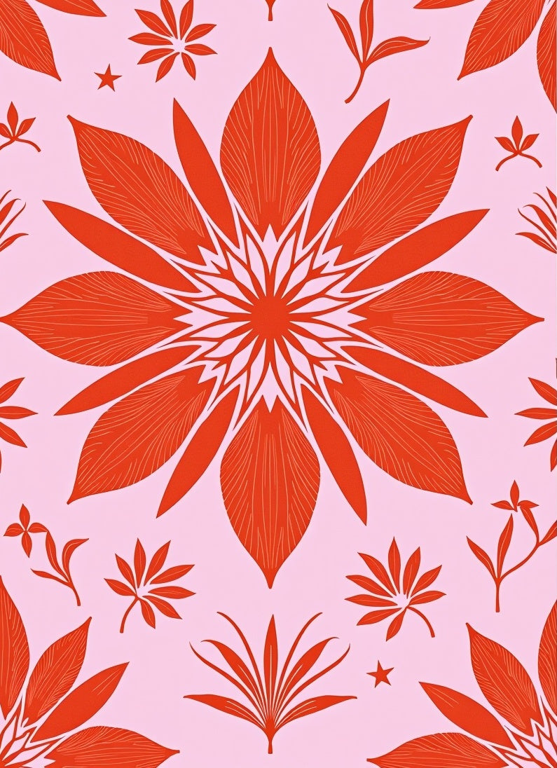 Coral Floral Burst Mandala Pink Rug