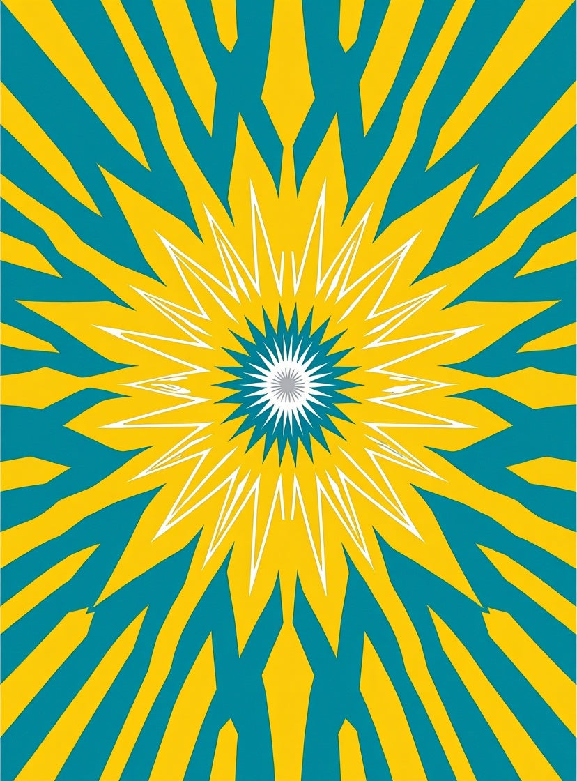 Radiant Yellow Teal Starburst Rug
