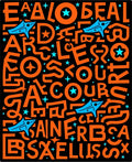 Orange Black Blue Abstract Letter Star Rug