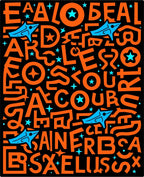 Orange Black Blue Abstract Letter Star Rug