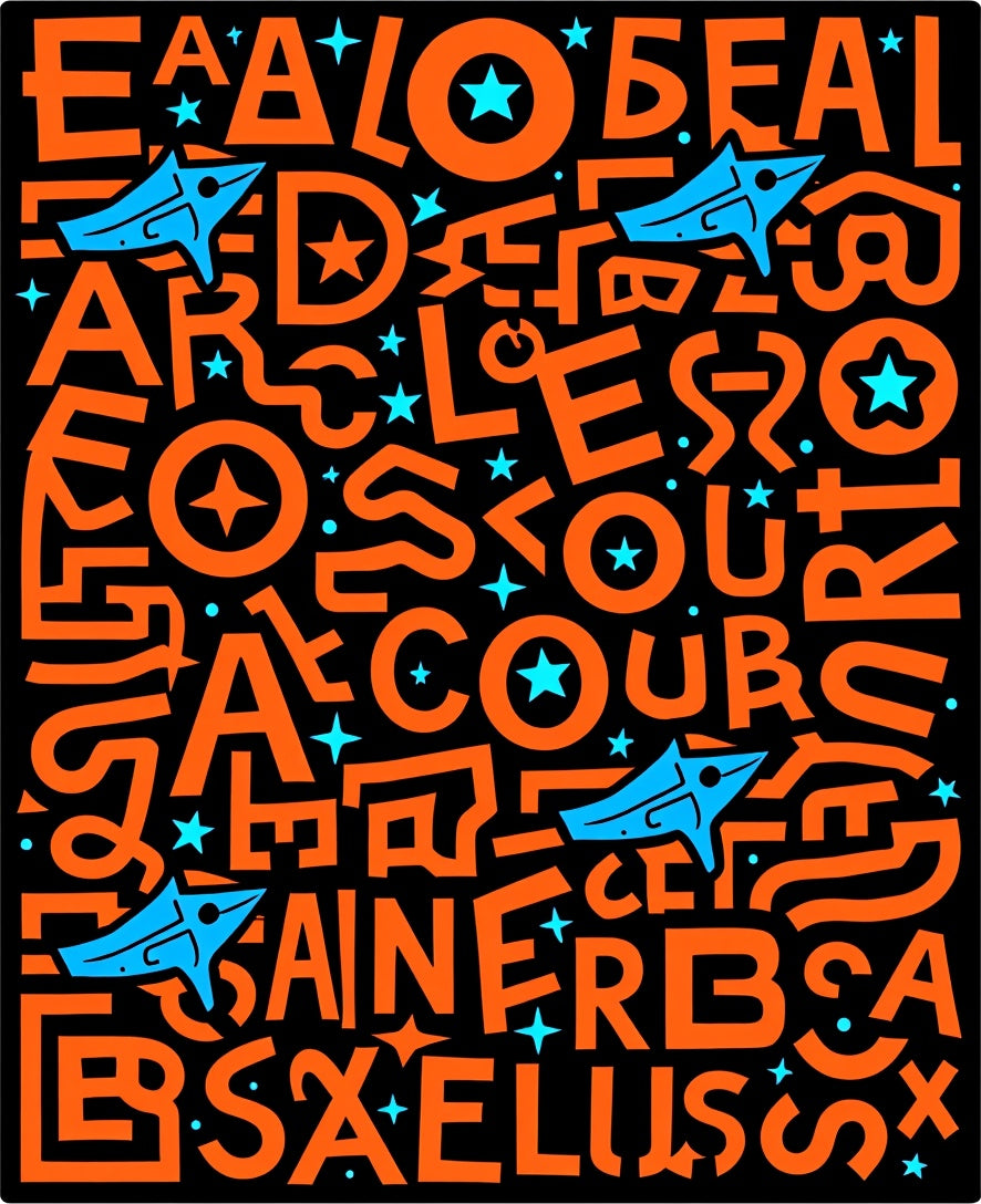 Orange Black Blue Abstract Letter Star Rug