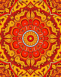 Vibrant Red Orange Sunburst Mandala Rug