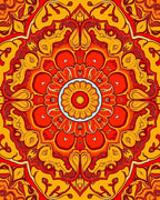 Vibrant Red Orange Sunburst Mandala Rug