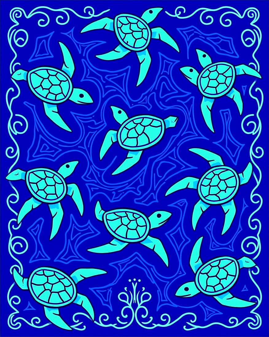 Ocean Blue Turtle Swimmers Rug