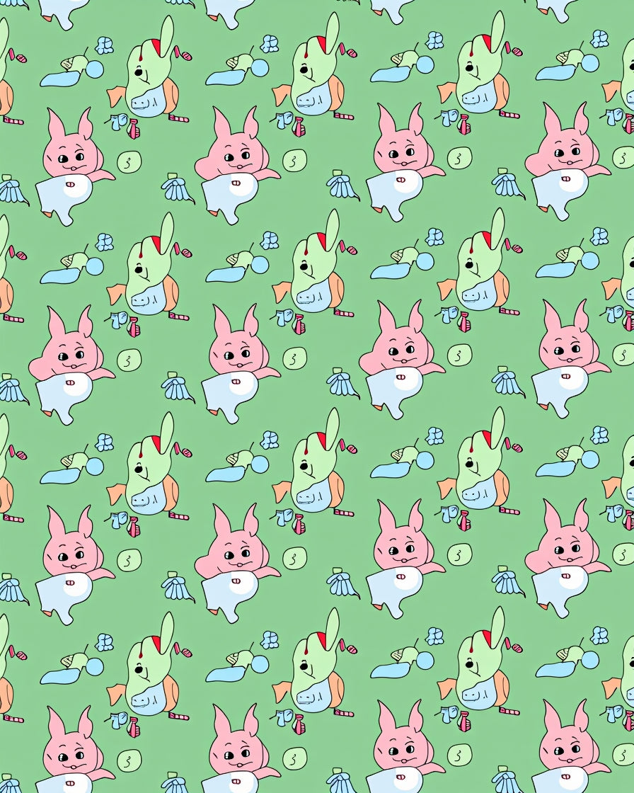 Cute Pink Cartoon Bunny Repeating Pattern Rug