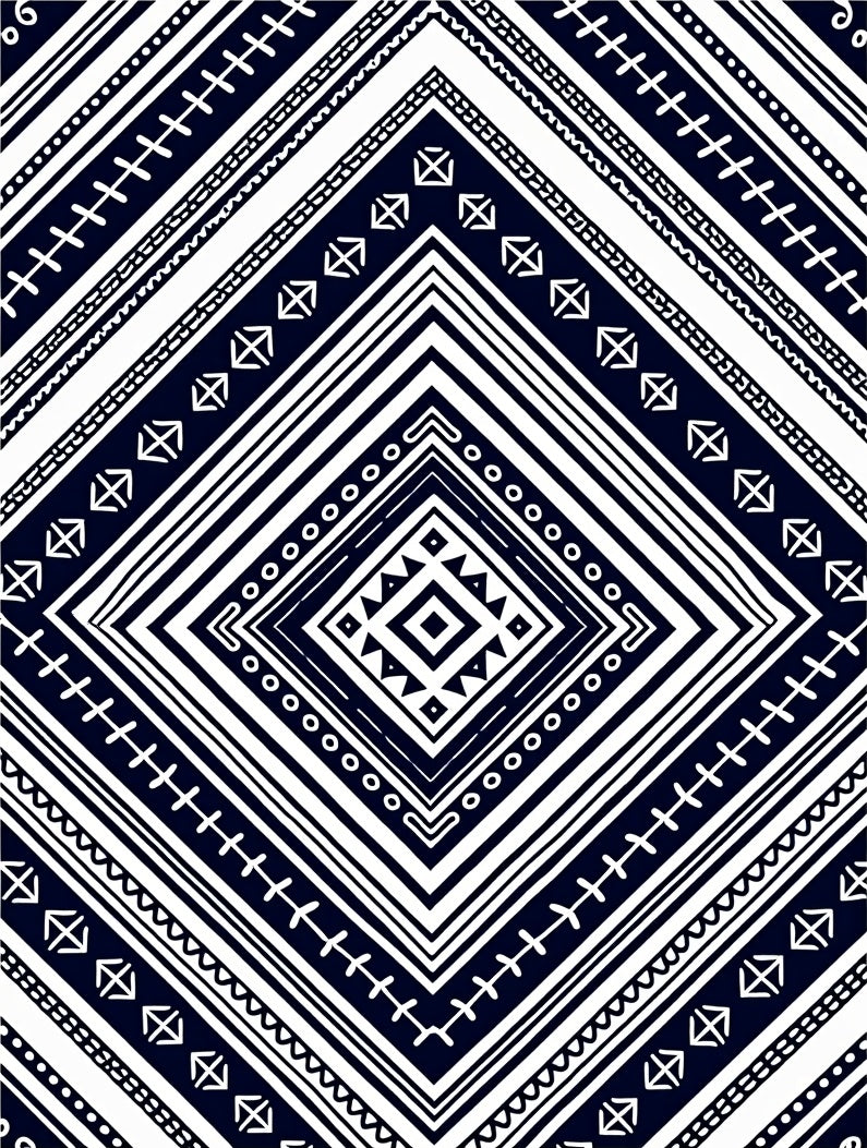 Tribal Geometric Rhombus Black White Rug