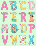 Pink Yellow Blue Alphabet Garden Cats Rug