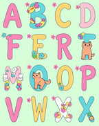 Pink Yellow Blue Alphabet Garden Cats Rug
