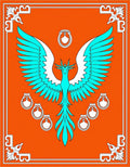 Orange Teal Phoenix Heraldic Rug