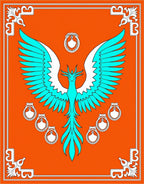 Orange Teal Phoenix Heraldic Rug