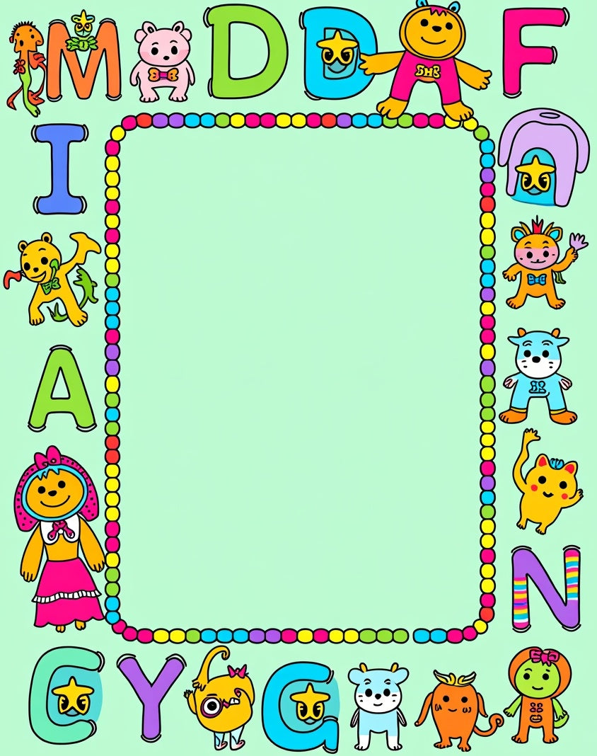 Children's Alphabet Creatures Border Rug