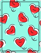 Red Heart Outline Aqua Background Rug