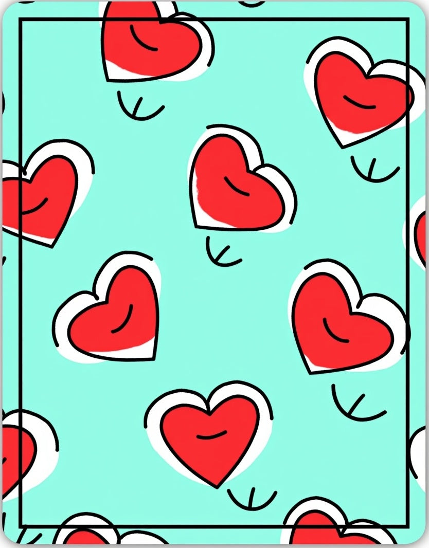Red Heart Outline Aqua Background Rug