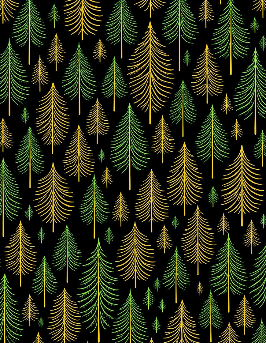 Forest Evergreen Trees Black Background Rug