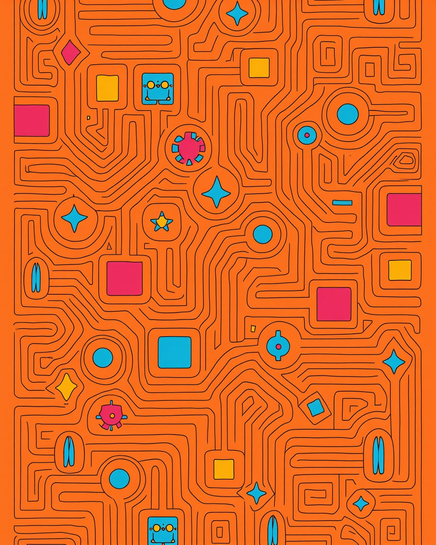 Retro Orange Circuit Board Shapes Rug