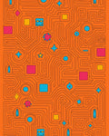 Retro Orange Circuit Board Shapes Rug