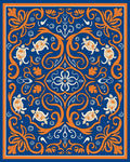 Ornate Sea Turtle Floral Blue Orange Rug