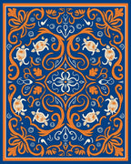 Ornate Sea Turtle Floral Blue Orange Rug