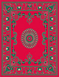 Crimson Green Ornamental Medallion Border Rug