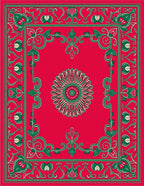 Crimson Green Ornamental Medallion Border Rug