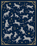 Navy Blue Silhouettes Whimsical Cats Stars Rug