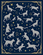 Navy Blue Silhouettes Whimsical Cats Stars Rug